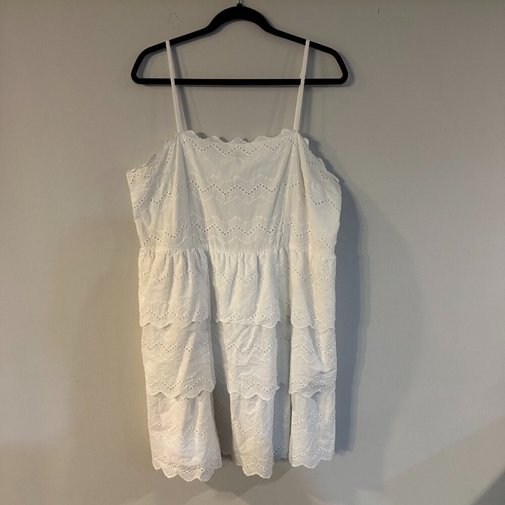 Express Tiered Eyelets Crochet Lace White Spaghetti Strap Dress